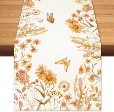 Fall Floral Daisy Table Runner Butterfly Burlap Table Runners, Autumn Harvest Th