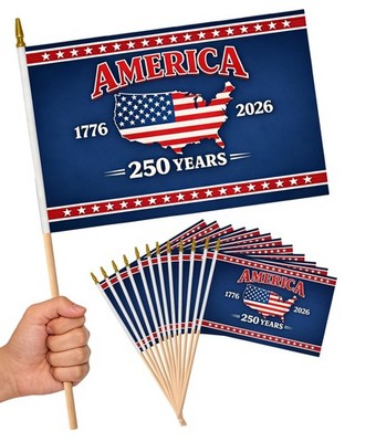 12 Pack Small American Flags on Stick 8.3 inches x 5.5 inches, Style-A Flag 