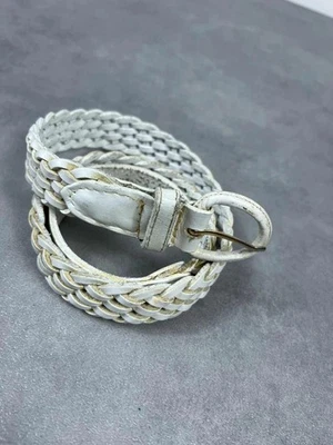 Ceinture cuir tressée blanche vintage 75cm - Photo 1/4