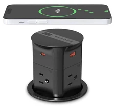 ANNQUAN 3.15" Pop Up Countertop Outlet with 15W Wireless Charger, Max 20W Black