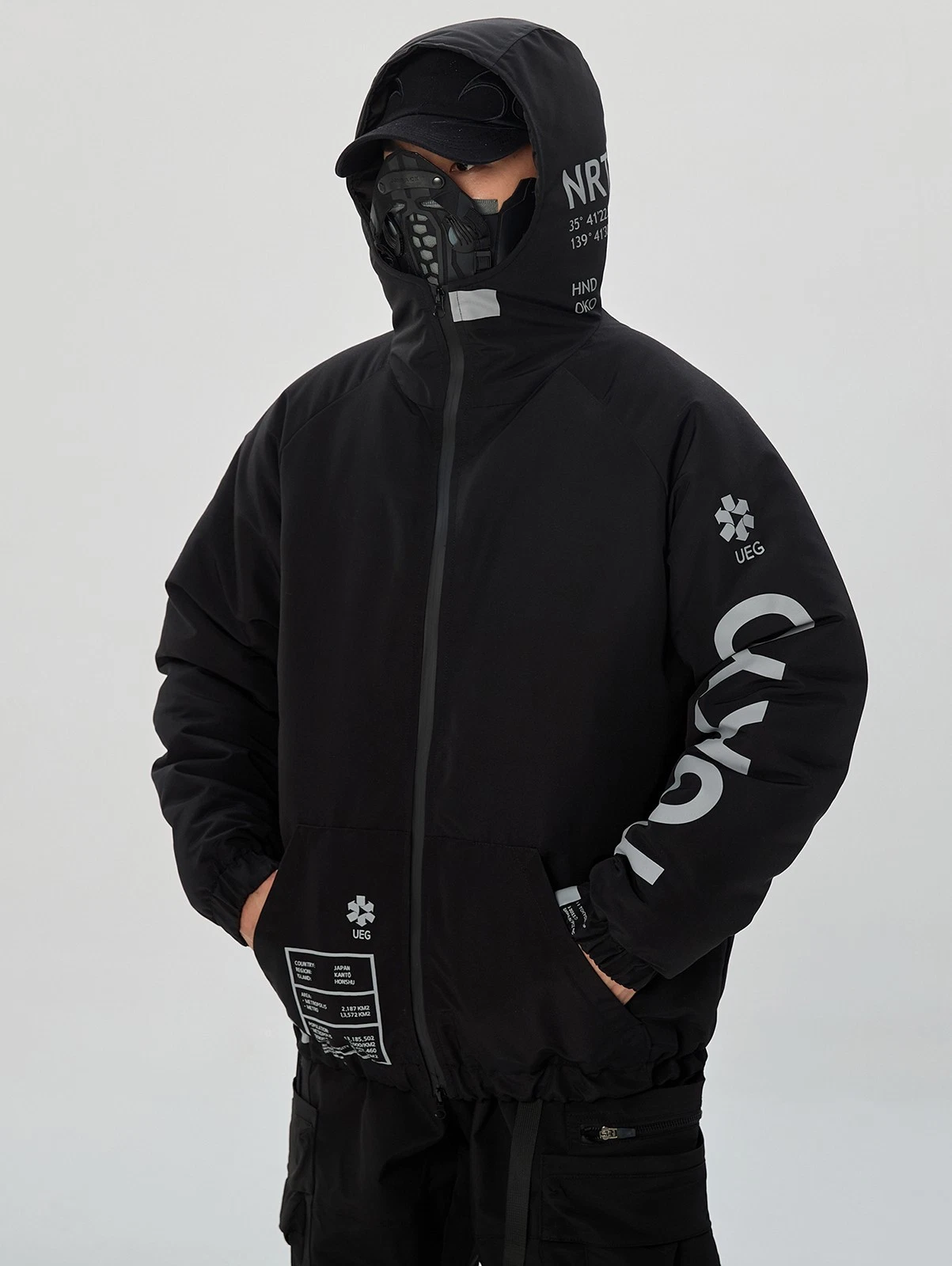 Niepce Men's Techwear Streetwear Hooded Jacket Black Windbreaker Zip Up Coat - product detail image 7