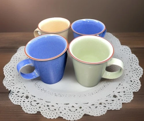 Set of 4 Denby Juice Stoneware 3 3/4" Coffee Mug England Langley Multicolor EUC