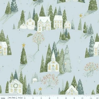 RILEY BLAKE By The YARD ~ Christmas Home Sweet Home On Blue $3.99 Ships ANY Amount Of Fabric