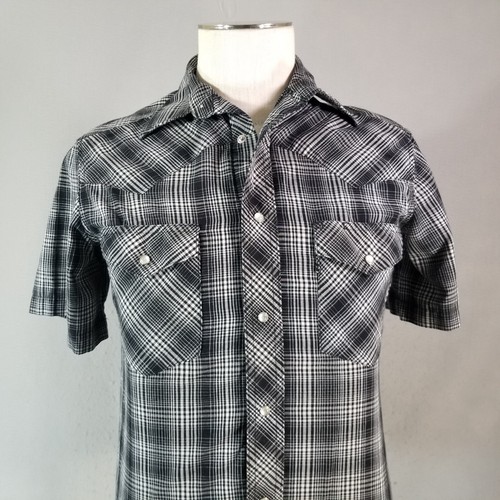 Wrangler Western shirt mens small black short sleeve Pearl snap rockabilly retro - Picture 2 of 12