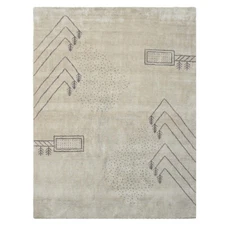 Eco-Friendly Hand Knotted Loom Silk Mix Area Rug Contemporary Cream BBLSM647