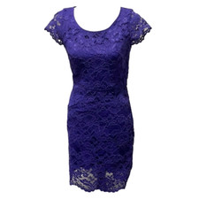 Loft Royal Purple Lace Overlay midi Party dress women's Size 12 Large New!