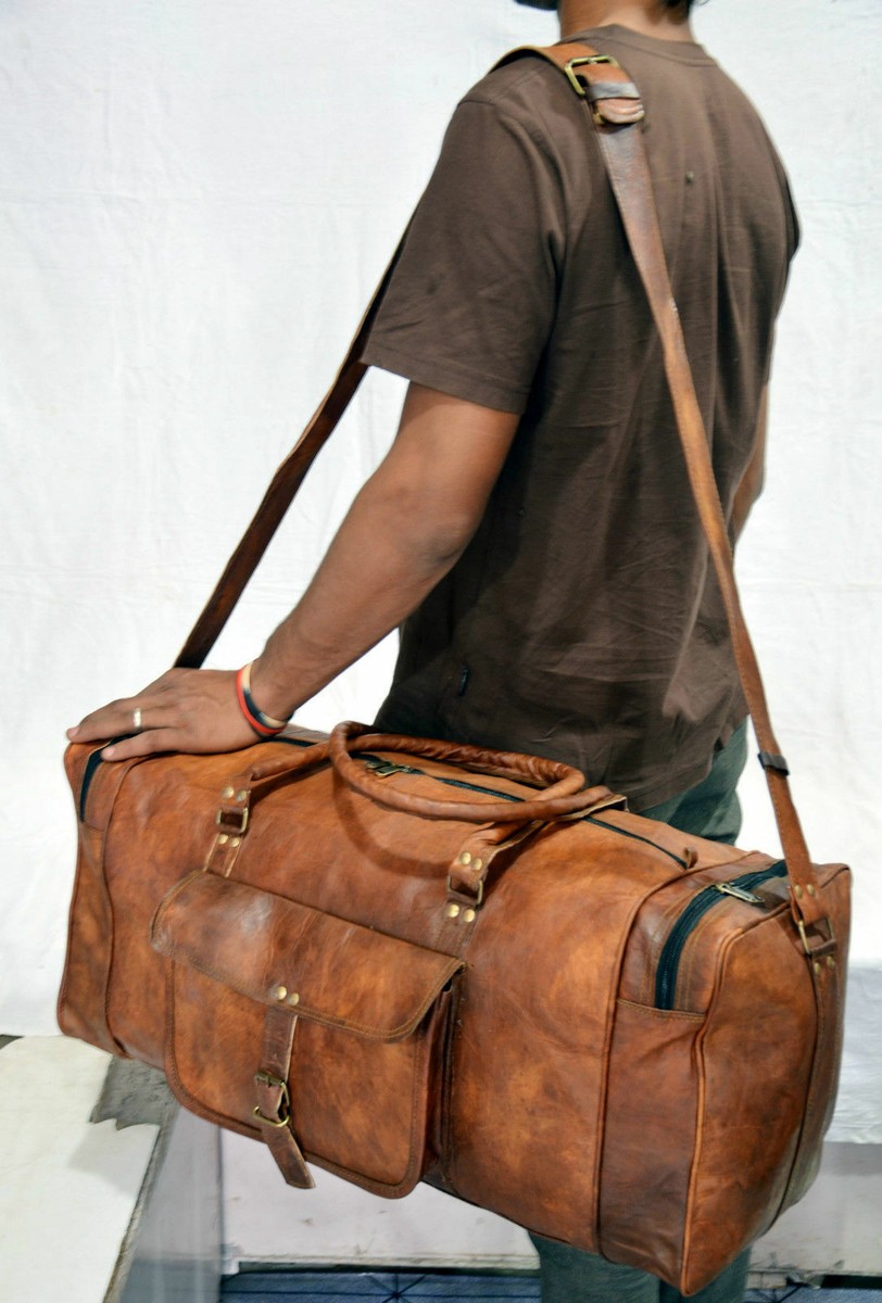 Grand Sac De Voyage Vintage En Cuir Véritable - 26 Pouces - Marron - Homme - Fabriqué USA