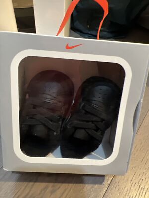 Nike Baby Black Leather Elastic Laces Cushion Low Force 1 Crib Bootie Shoe Sz 1C