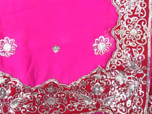 Deep Pink Saree Sari Bridal Indian Pakistani Designer Sequin Bollywood Kaftan NW - Picture 6 of 6