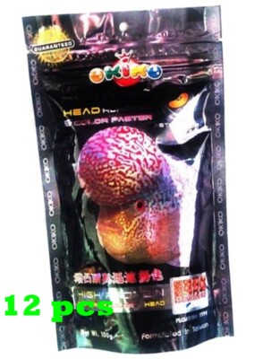 OKIKO fish food head up flowerhorn colour cichlids fish 100 g. high quality 12X 