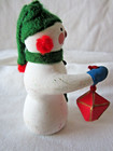 Vintage 3" Ceramic SNOWMAN holding LANTERN Chimer BELL Christmas Ornament Decor — photo 5