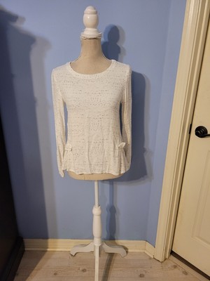 See U Soon Size Small Blouse Womens Cream And Gray Long Sleeve