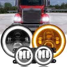 For Freightliner Coronado Combo DOT 7'' LED Headlights 4 inch Fog Lights Kits