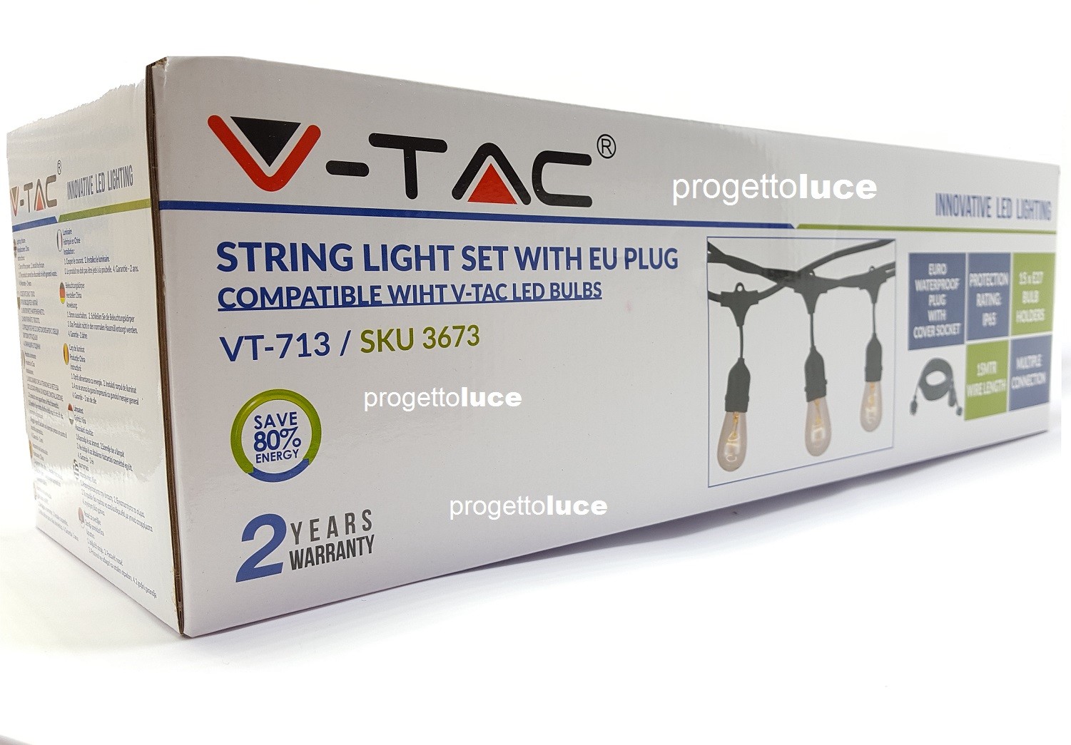 V-TAC VT-713 CATENARIA 15 METRI PER 15 LAMPADINE LED E27 PER ESTERNO stringa