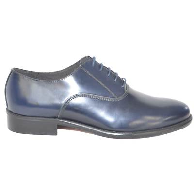 Scarpe uomo francesina blu pelle lucida fondo cuoio antiscivolo