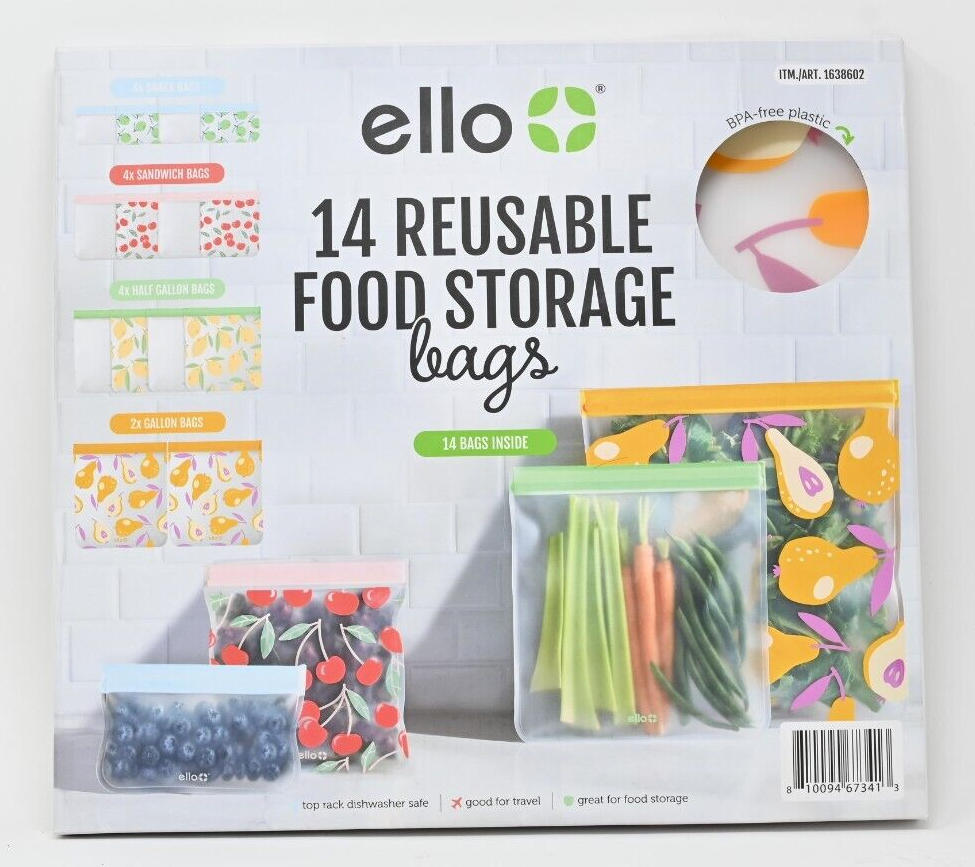 2+Ello+Plastic+Reusable+Food+Storage+BPA+Bags+14+Pack+Each+28+Total
