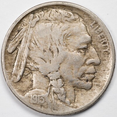 1913-P Type 2 ''In Recess'' Buffalo Nickel Very Fine (VF) Philadelphia Mint