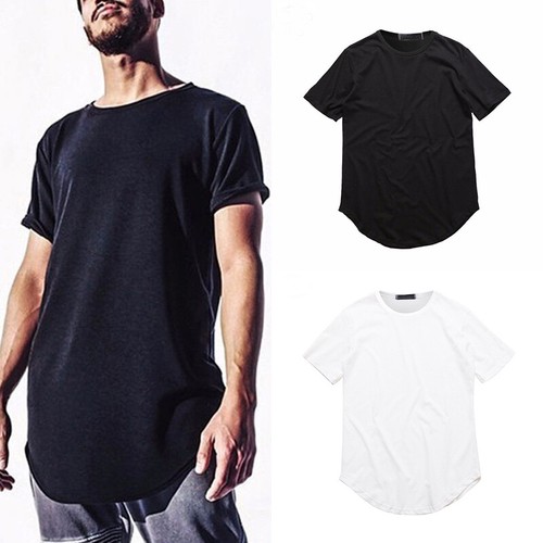 Estate Uomo Lungo T-Shirt Manica Corta Larga Cotone Tinta Unita Designer T- Shirt | eBay