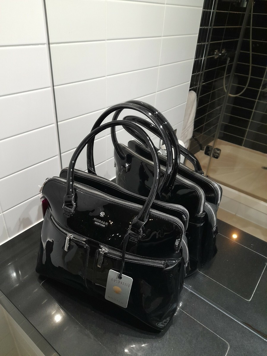 Modalu Pippa black Patent Small Grab Bag Rrp £129 condition New with defects