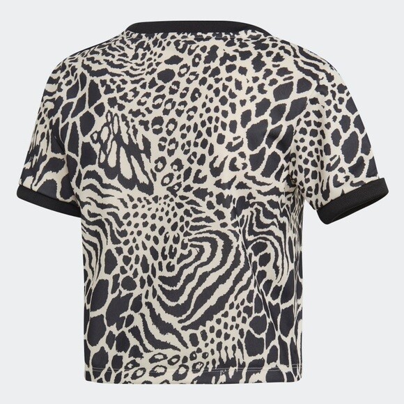 adidas Original Women Leopard Pint Crop Top 3 Stripes Tee