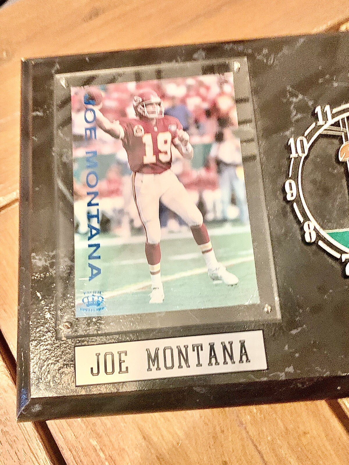 Vintage Sports Plaques Joe montana Clock with Football Card 10” X 8” eBay