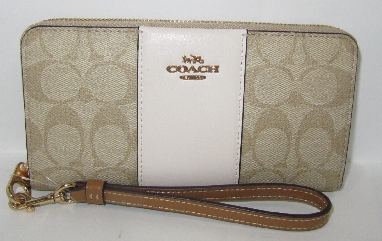 Coach CR624 Long Zip Around Wallet Signature Canvas Light Khaki 