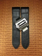 New 20mm Black Leather Strap Watch Band Buckle Set Cartier Santos 100 Medium 