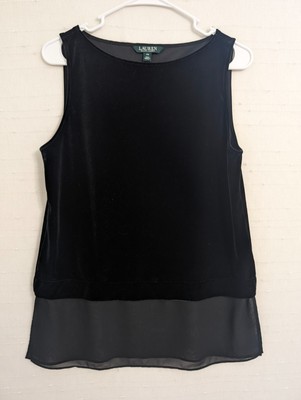 Lauren Ralph Lauren womens top M petite blck sleeveless velvet 