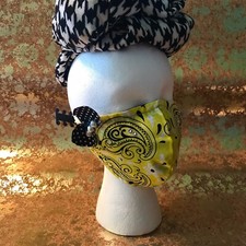 WOMEN S HANDMADE COTTON BLEND BANDANA PRINT YELLOW AND BLACK FACE MASK