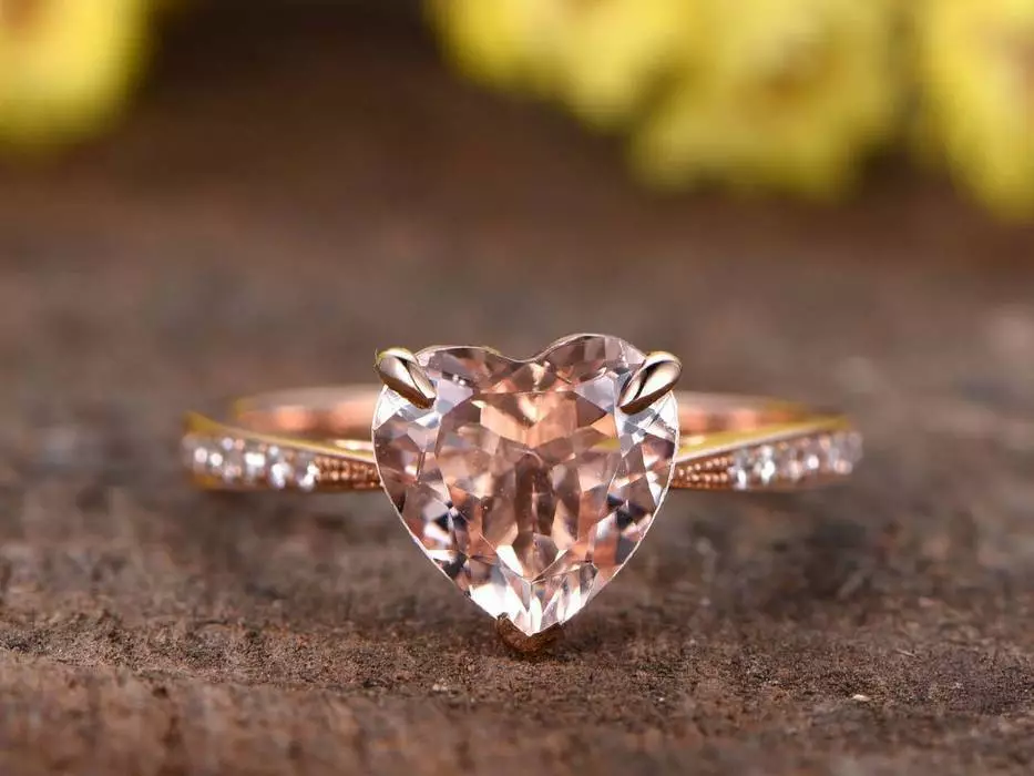 1.2ct Simulated Peach Morganite Engagement Ring 14k Rose Gold