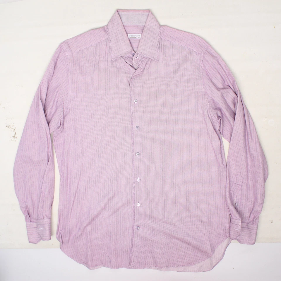 Camisa de vestir Zilli para hombre 41/16 gris lavanda rayas algodón cachemir manga larga Foto 4 de 4