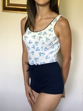50  s Vintage Blue White Floral Pinup Rockabilly Swimsuit