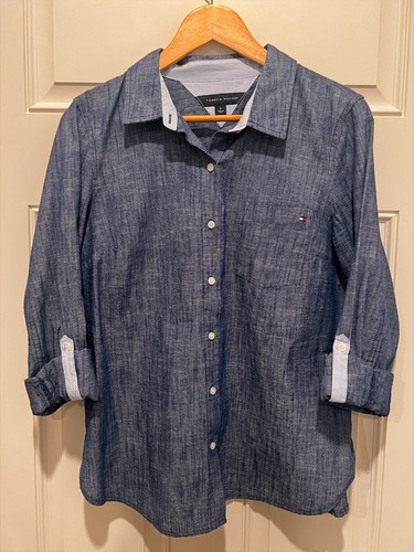 Tommy Hilfiger Utility-Shirt Damen Baumwolle bedruckt Roll-Tab Größe Medium