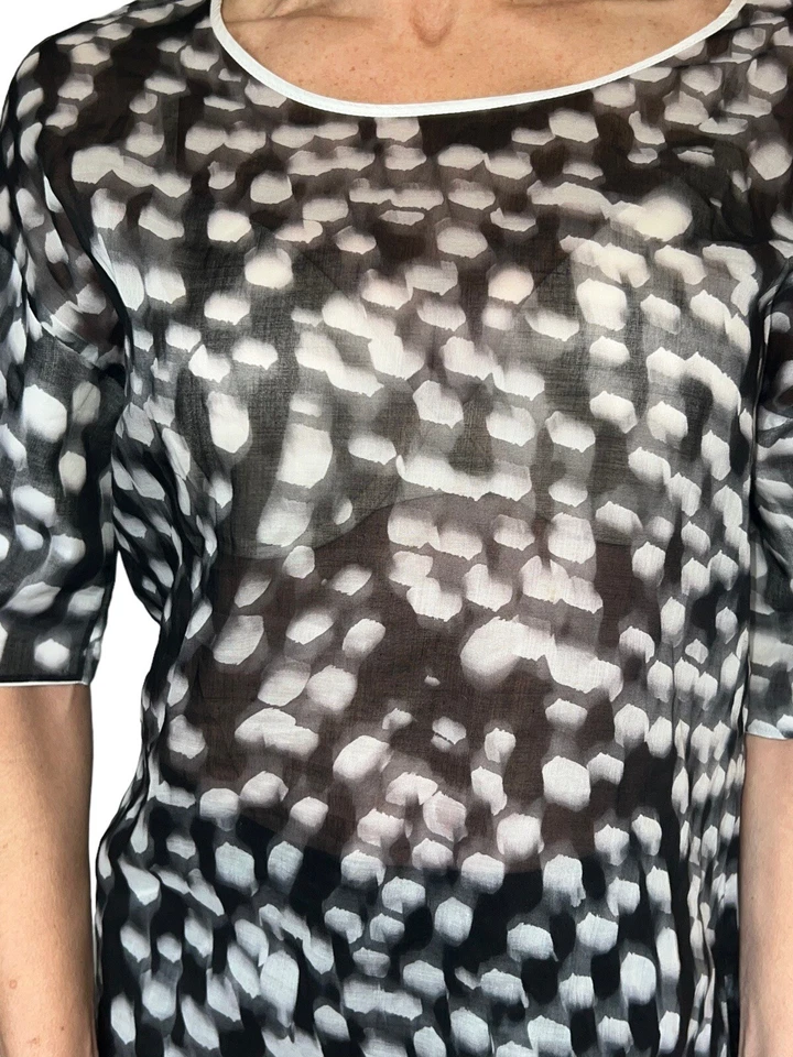 JIL SANDER BLUSA TOP MUJER AZUL MARINO NEGRO BLANCO ESTAMPADO ABSTRACTO MANGA CORTA 34 S Foto 4 de 4