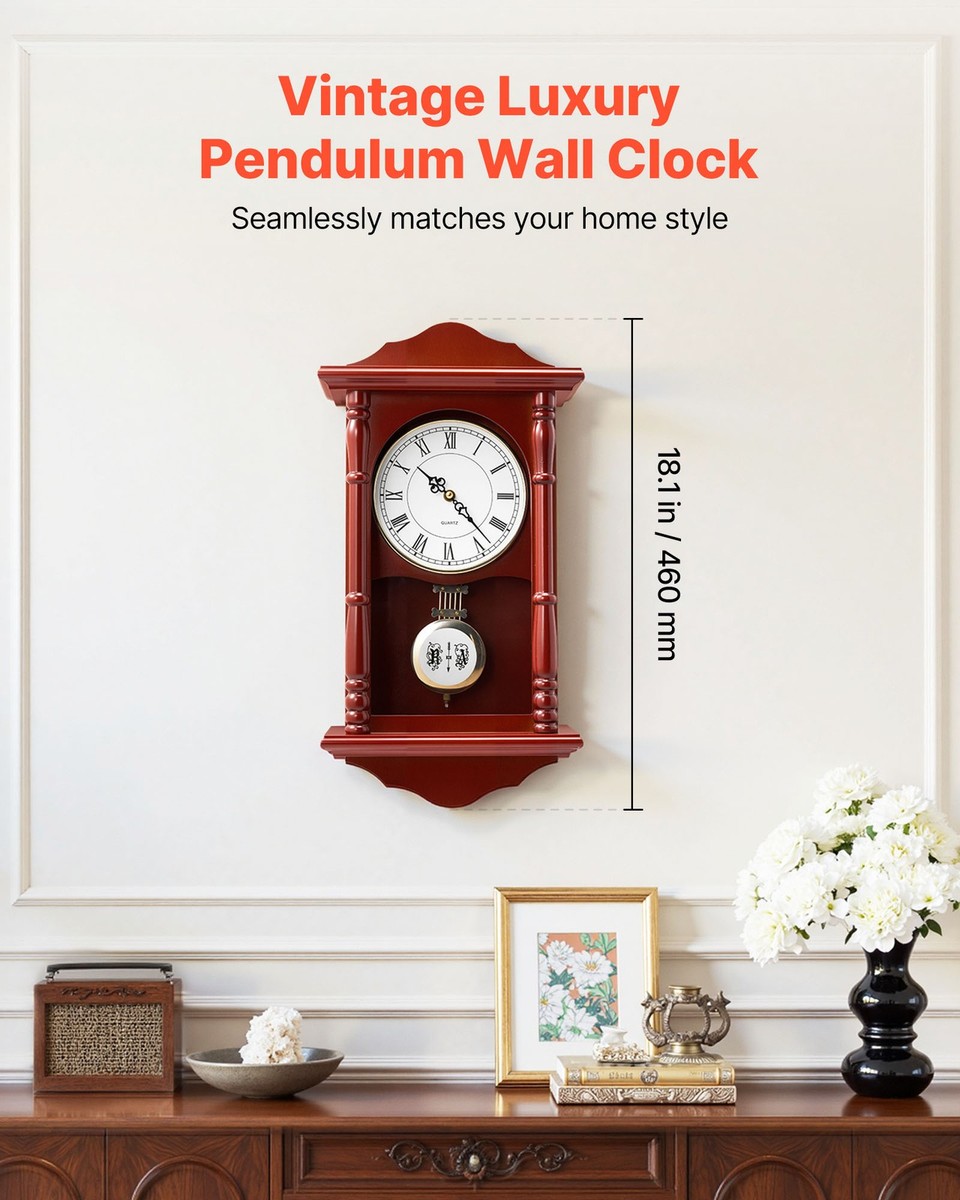 VEVOR Grandfather Clock Vintage Pendulum Wall Clock 18 in with