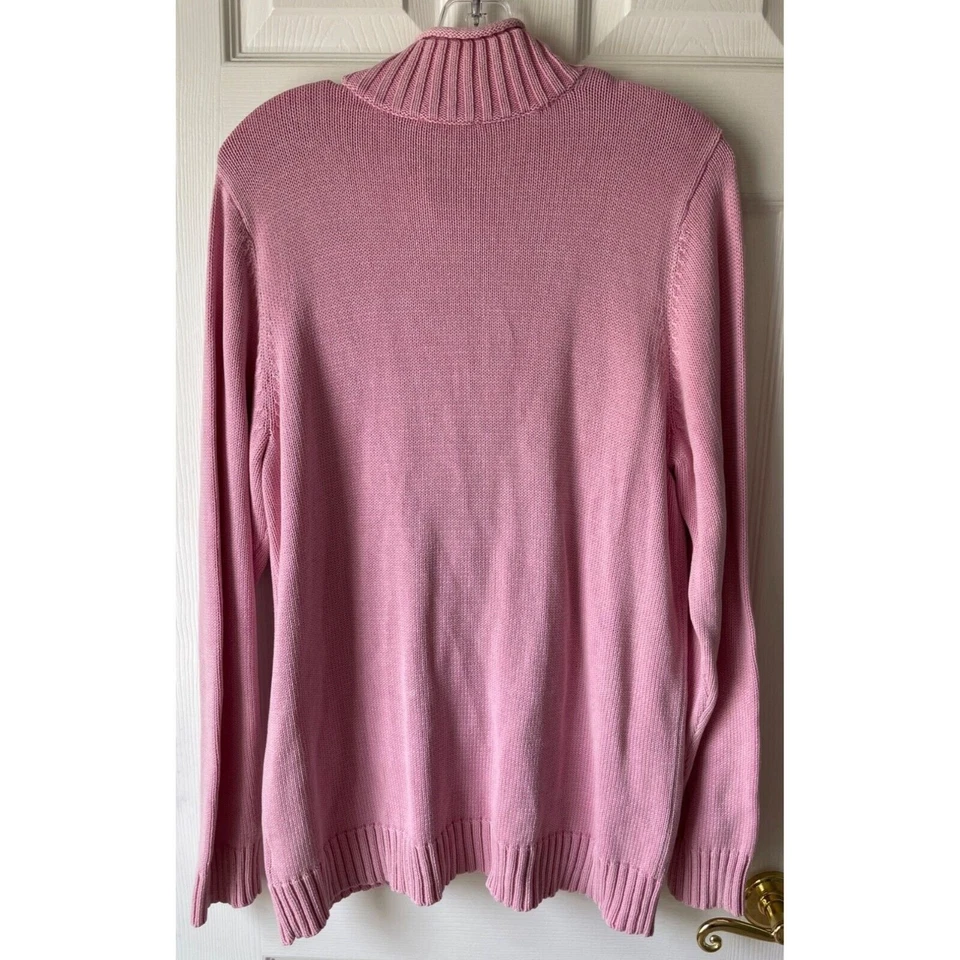 Quacker Factory Sweater Womens Large Cardigan Rhinestone Patchwork Pockets Pink - Image 2 of 4