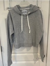 Victoria Sport Gray Fleece Pullover Hoodie Logo Graphic Print Drawstring L