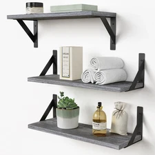 Forbena Grey Floating Shelves for Wall Decor Set of 3, Book Bedroom Kids Room
