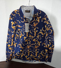 VERSACE Men's Baroque Blue And Gold Poly Shirt Size G Grande