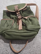 Green Mesh Small Backpack With Leather Straps