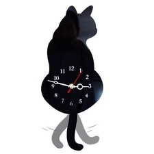 Creative Fashion New Silent White/Black Wagging Tail Cat Wall Clock Household
