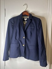 J Crew Schoolboy Blazer Womens Size 4 Navy Blue Wool Gold Crest Buttons Classic