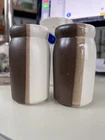 Vtg McCoy Pottery Sandstone Brown Tan Stripe USA Salt and Pepper Shakers