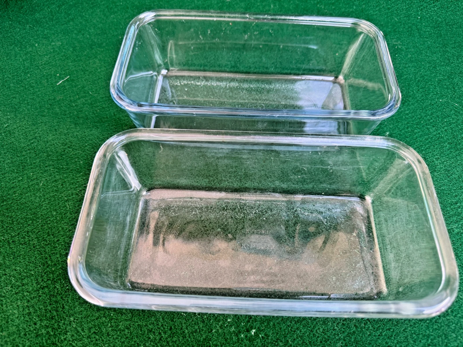 Vintage Pyrex 2 Clear Glass Loaf Pans 20 x 11 x 6cm Pristine Condition
