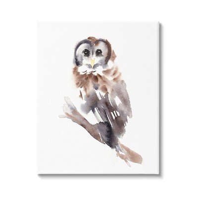 Perched Owl Gazing Watercolor Style Canvas Wall Art, Design by Annie Warren