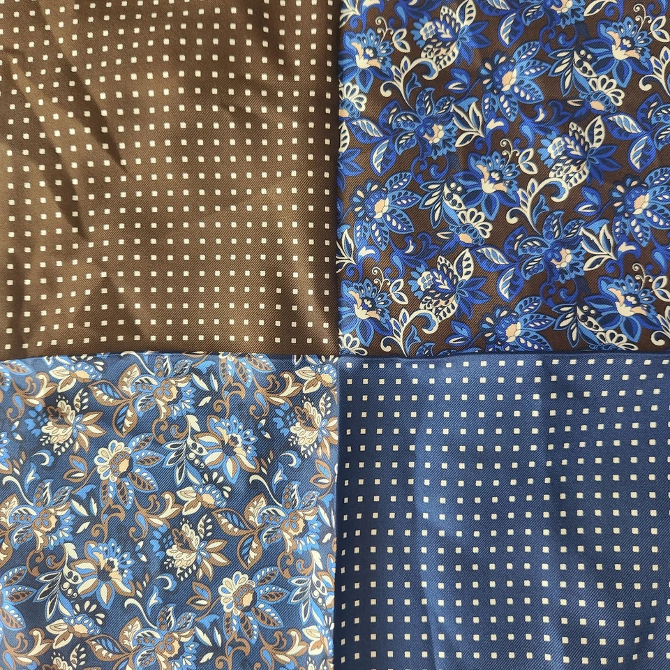 Cremieux pocket square brown blue 100% silk panels polka dot floral new $35 - Image 3 of 4