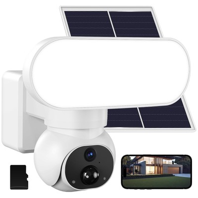 Wireless Floodlight Camera, Outdoor Camera with Solar Panel for Home Security...