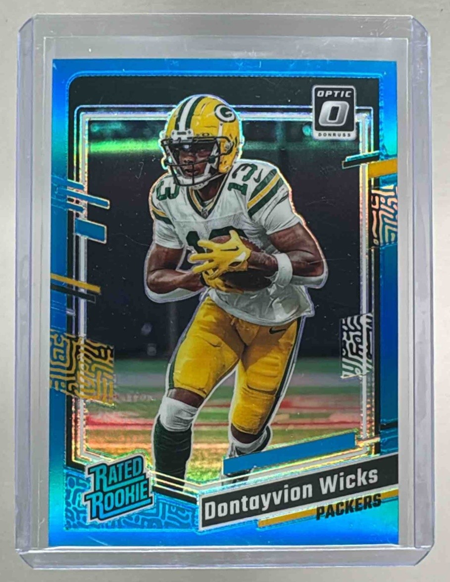 Dontayvion Wicks 2023 Panini Donruss Optic #249 Aqua Prizm RC Rated Rookie /299