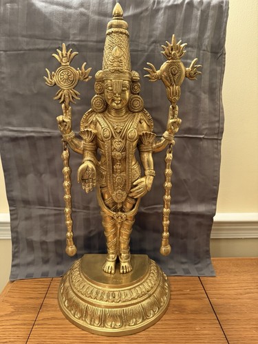 Large Hindu Statue Balaji Lord Venkateswara Brass 23" ~25lb. Indian Temple Art