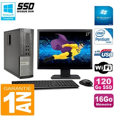 PC DELL 990 SFF Intel G840 Ram 16Go Disque 120Go SSD Graveur Wifi W7 Ecran 27" - Photo 1/4